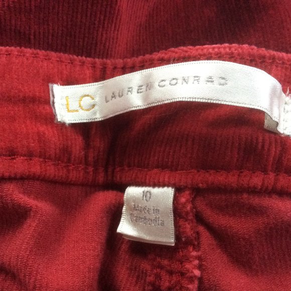 LC Lauren Conrad Festive Candy Red Corduroy Stretch Skinny Pants Size 10 - Picture 2 of 6